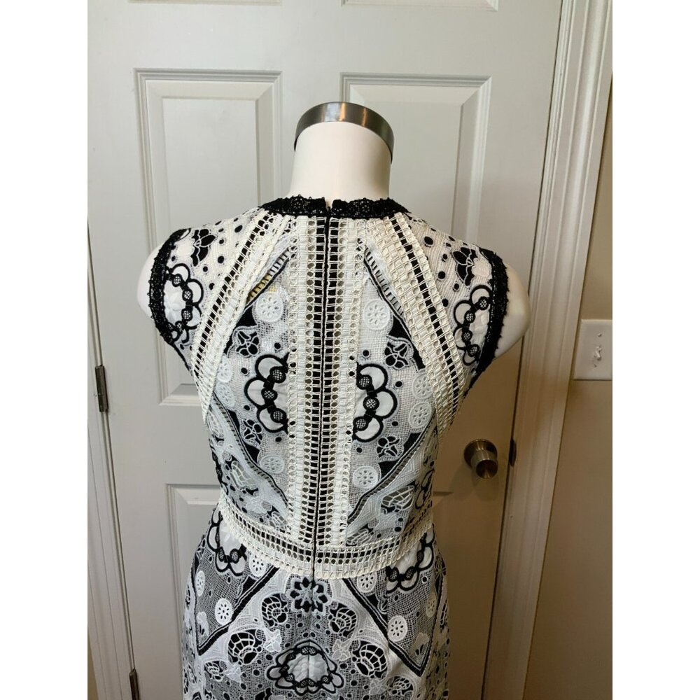 Alexis Black & White Floral Lace Sleeveless Midi Dress, Size Medium - Picture 8 of 10